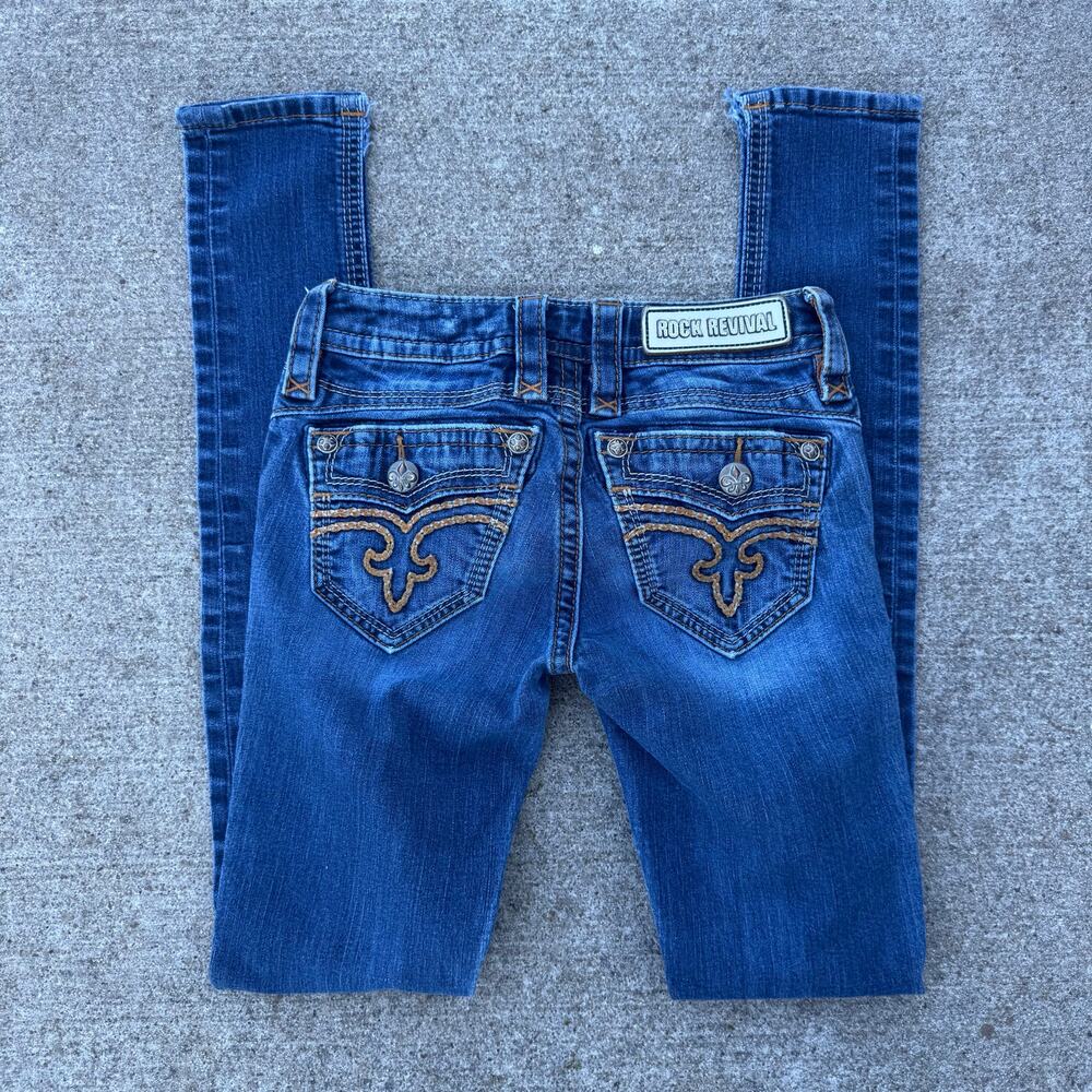 Rock Revival Calli Size 24x33 Skinny Blue Jeans Faux Flap Pocket